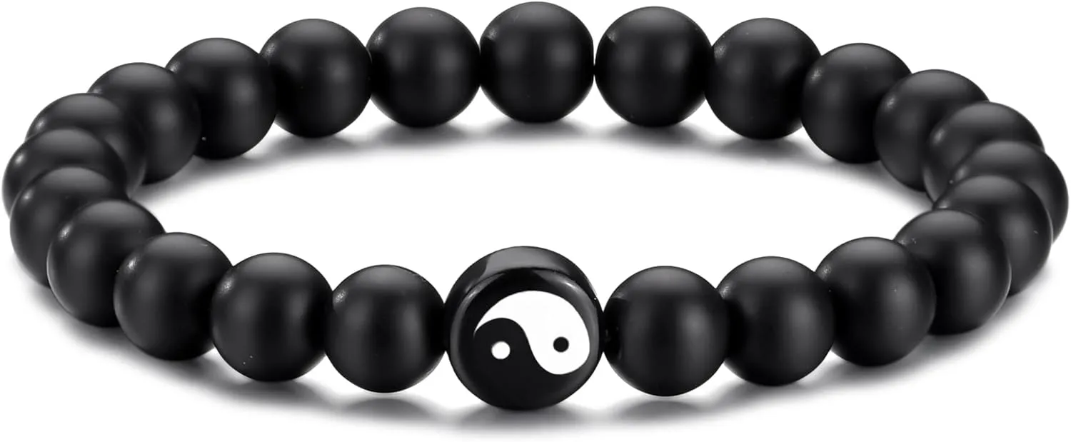Yin Yang Beaded Bracelets for Men and Women 8mm Bead Stretch Bracelets Black and White Bracelets
