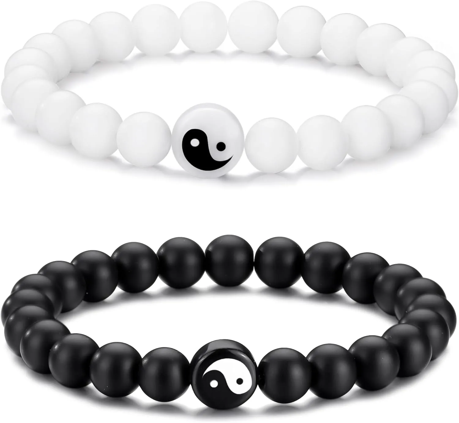 Yin Yang Beaded Bracelets for Men and Women 8mm Bead Stretch Bracelets Black and White Bracelets