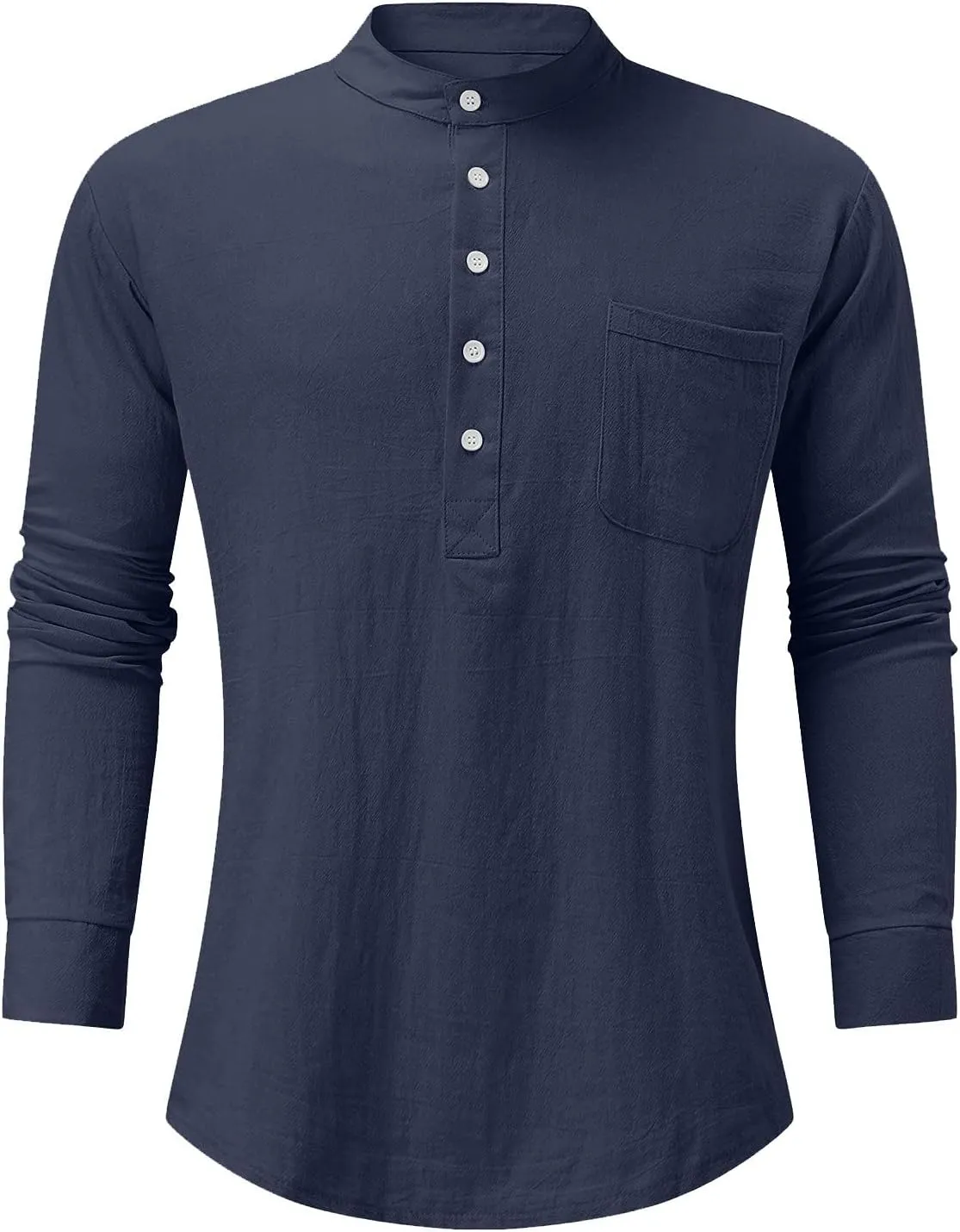 Ymosrh Button Down Shirt Men Solid Color Long Sleeve Shirts Loose Stand Collar Shirts Casual Button-Down Shirts