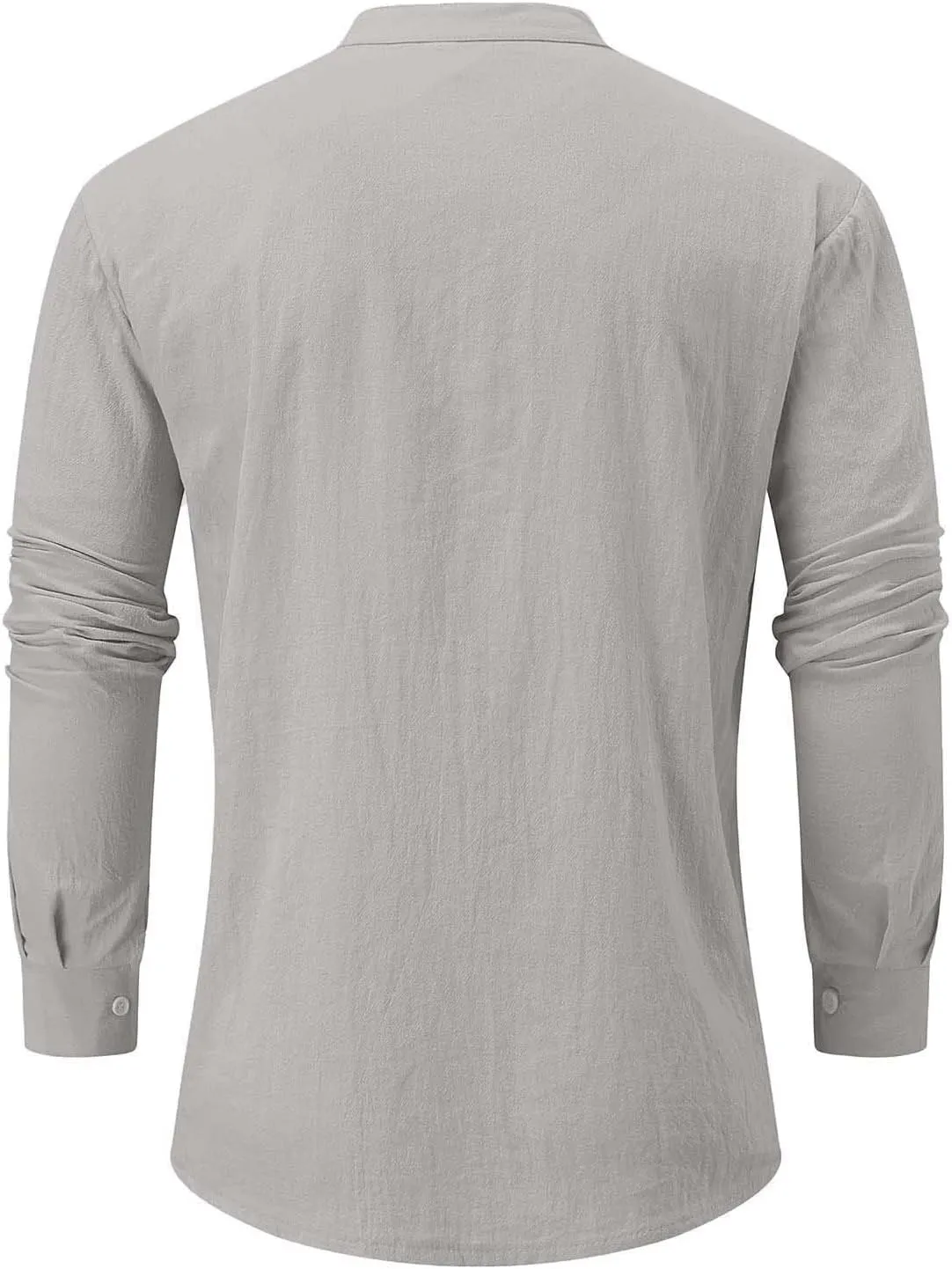 Ymosrh Men's Dress Shirts Cotton Linen Solid Color Long Sleeve Shirts Loose Stand Collar Shirts Mens Sleeved Shirt