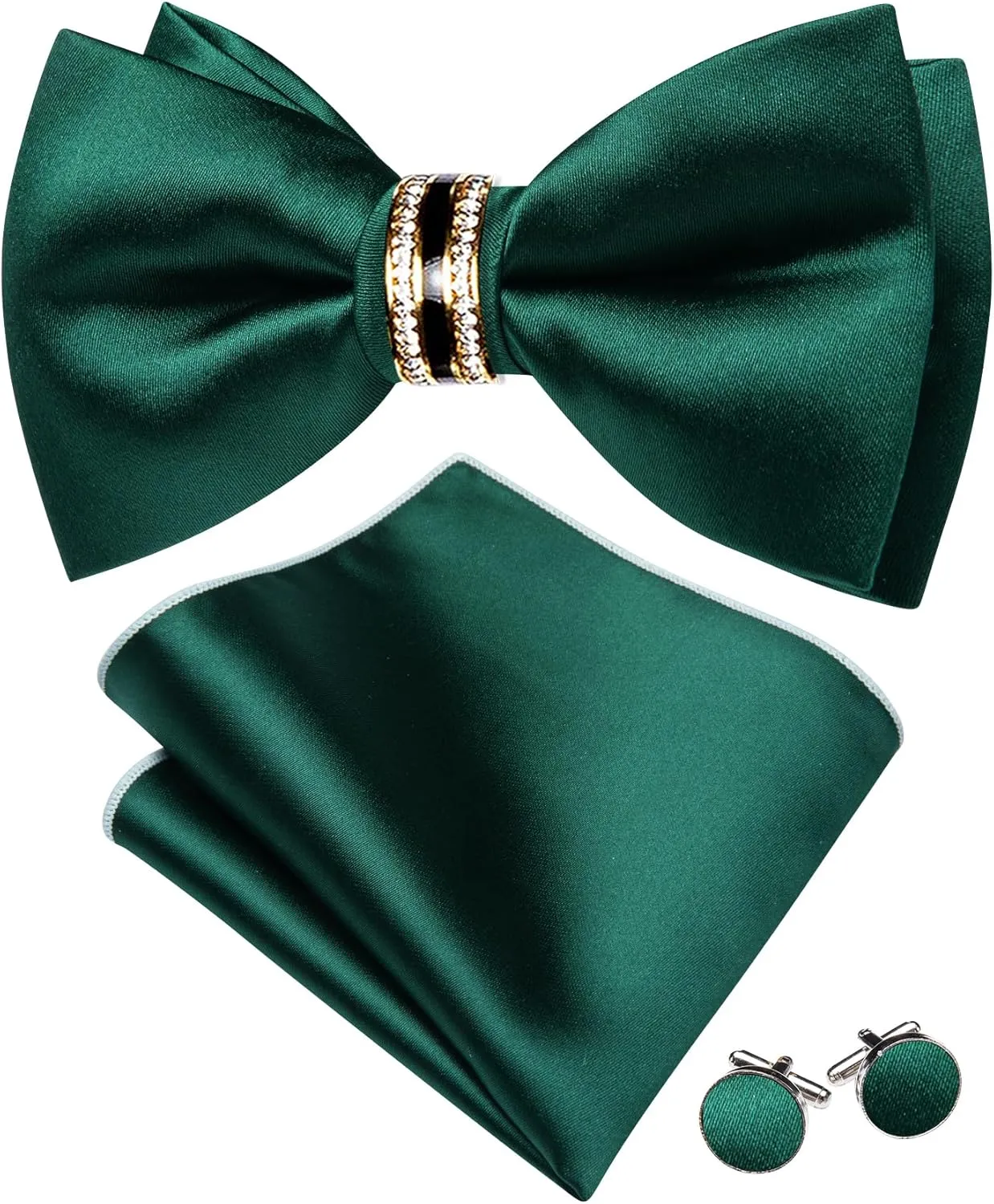 YOHOWA Mens Silk Bow Tie Pretied Bowtie with Gold Fashion Ring Pocket Square Cufflinks Luxury Box