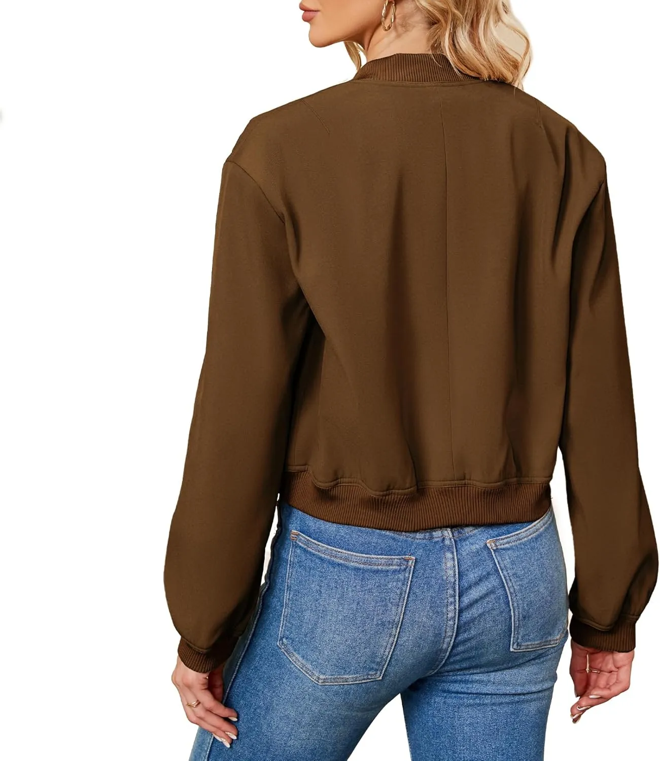 Zando Womens Bomber Jacket Button Down Short Cropped Jackets Long Sleeve Baseball Varsity Jacket Casual Jackets with Pockets
