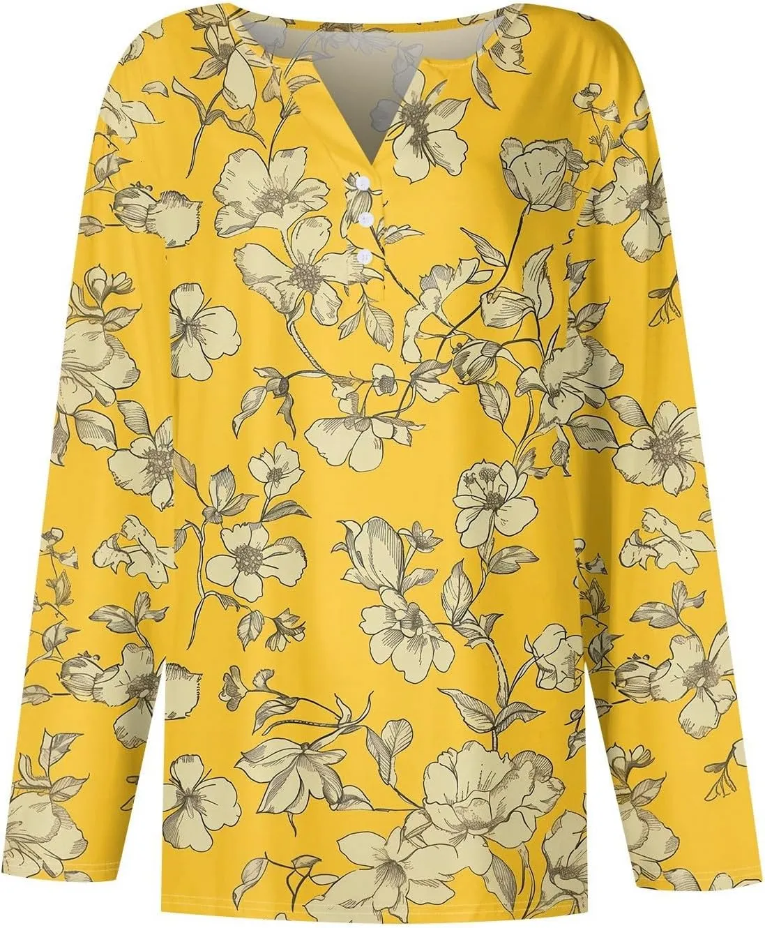 ZEFOTIM Long Sleeve Tops for Women 2024 Fall Loose Fit Trending Geometric V Neck Button Down Tops Trends Fashion Soft Shirt