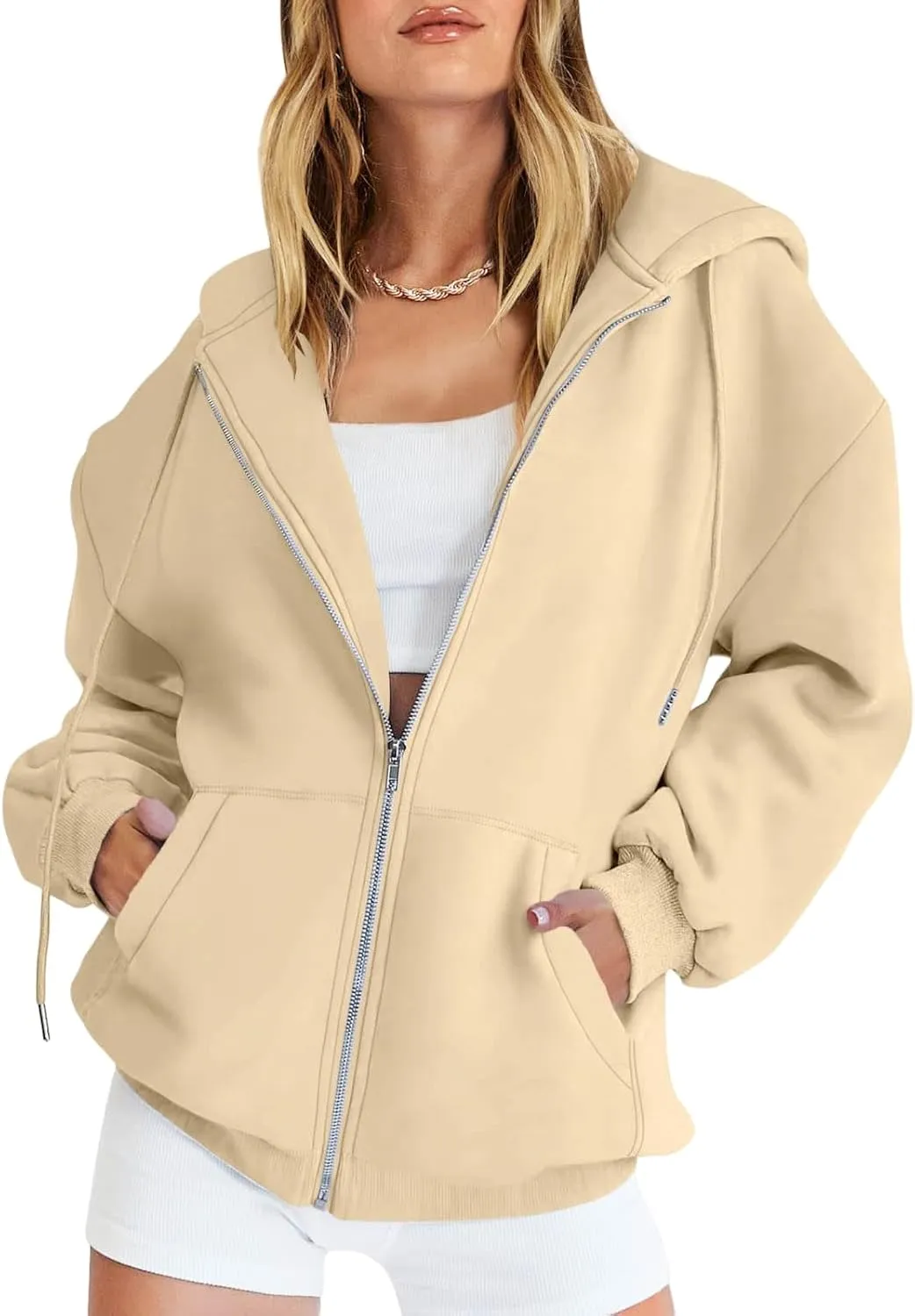 Zip Up Hoodie Women Oversized Long Sleeve Hooded Sweatshirt Jacket Casual Solid Color Hoodies 2024 Fall Outfits
