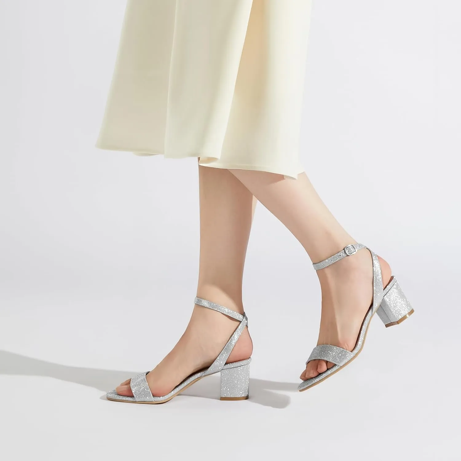 ZURIN Womens Low Block Chunky Heels Open Toe Ankle Strap Heeled Sandals Dress Pumps Shoes for Wedding Bridal Evening Party Homecoming Prom 2.24 inch