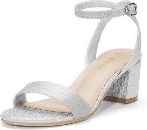 ZURIN Womens Low Block Chunky Heels Open Toe Ankle Strap Heeled Sandals Dress Pumps Shoes for Wedding Bridal Evening Party Homecoming Prom 2.24 inch